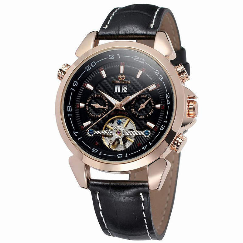 Complete Calendar watch Luxury Tourbillion Design Genuine Leather Top Brand