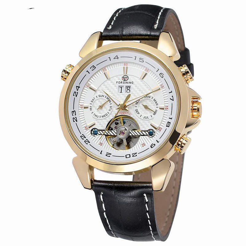 Complete Calendar watch Luxury Tourbillion Design Genuine Leather Top Brand