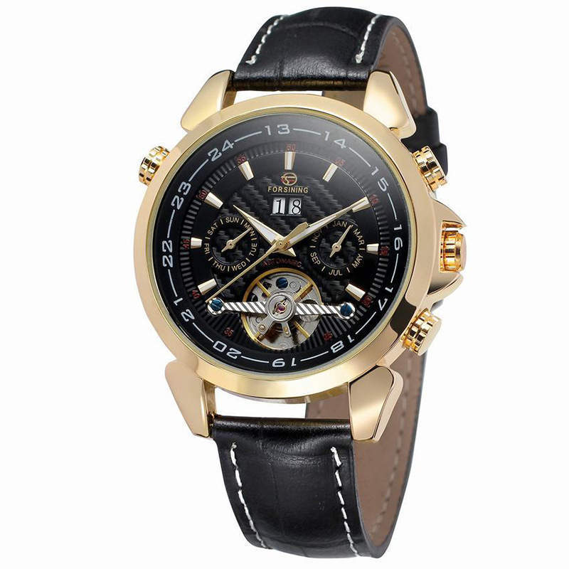 Complete Calendar watch Luxury Tourbillion Design Genuine Leather Top Brand