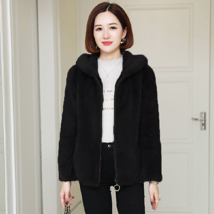 Winter New Small Thick Hooded Fur Coat Jacket