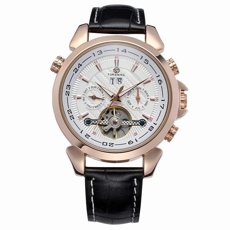 Complete Calendar watch Luxury Tourbillion Design Genuine Leather Top Brand